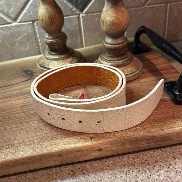 Bill Adler Design Textured Beige/Tan Leather Belt without Buckle - 34 - Picture 1 of 13